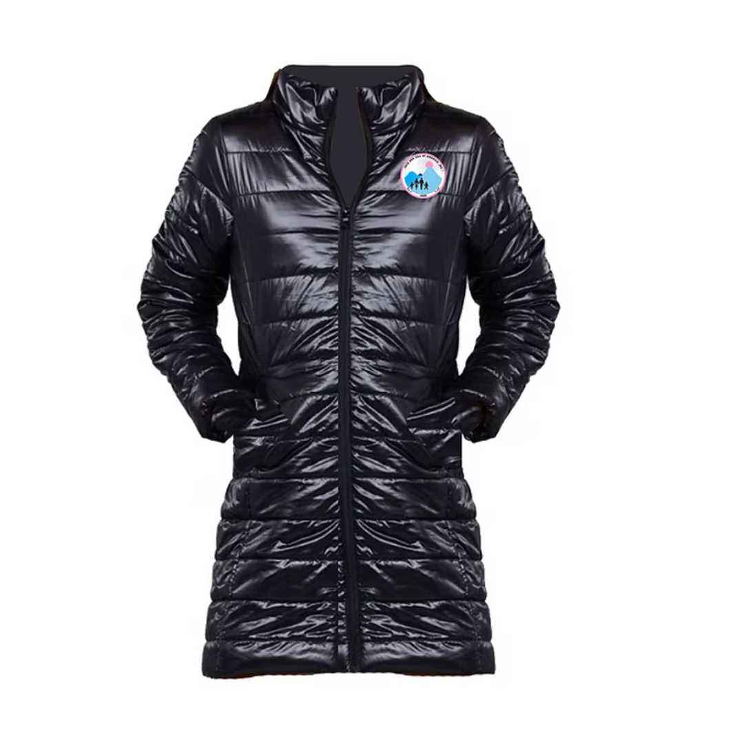 Power Punch Jack and Jill Long Black Packable Jacket Women Lightweight Quilted Puffer