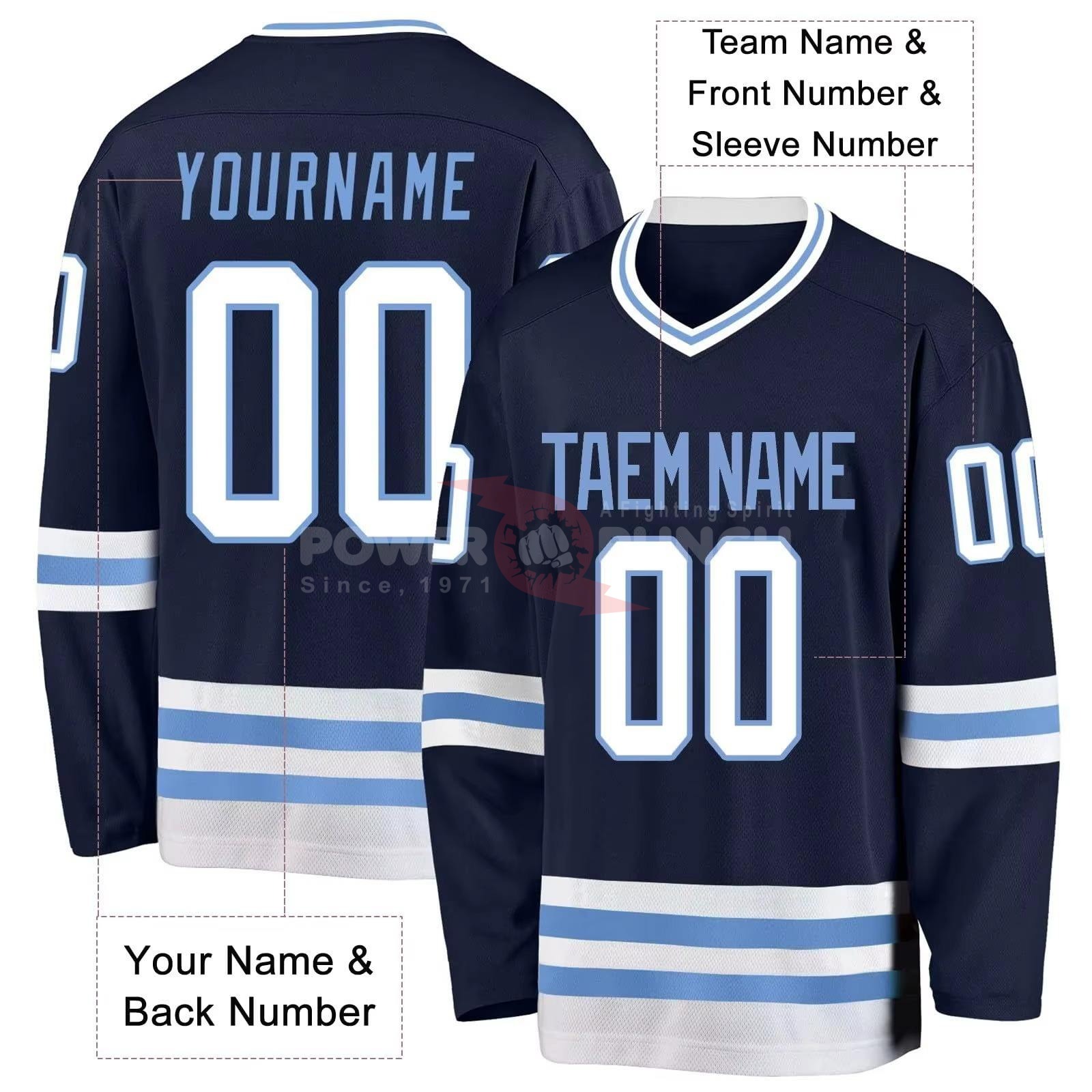 Power Punch Men x27 s Adults Custom Made High Quality Ice Hockey Jersey 100 Polyester Mesh Fabr - Angle 3