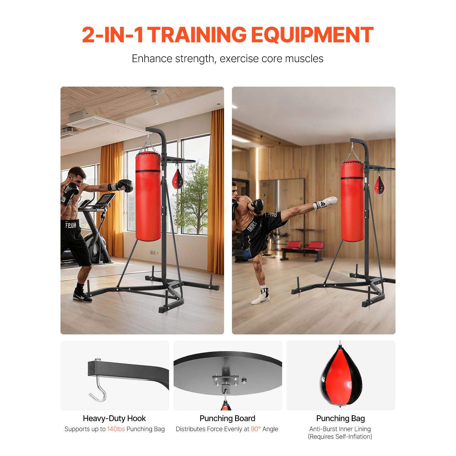 Power Punch 2 in 1 Heavy-Duty Steel Punching Bag Stand Adjustable Height Boxing Angle 2