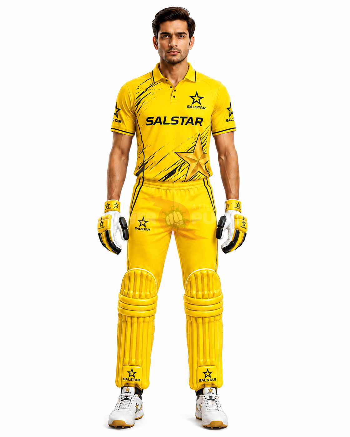 Power Punch Cricket Uniform Yellow Stylish and Breathable Fabric for Comfortable Wholesale Cust - Angle 2