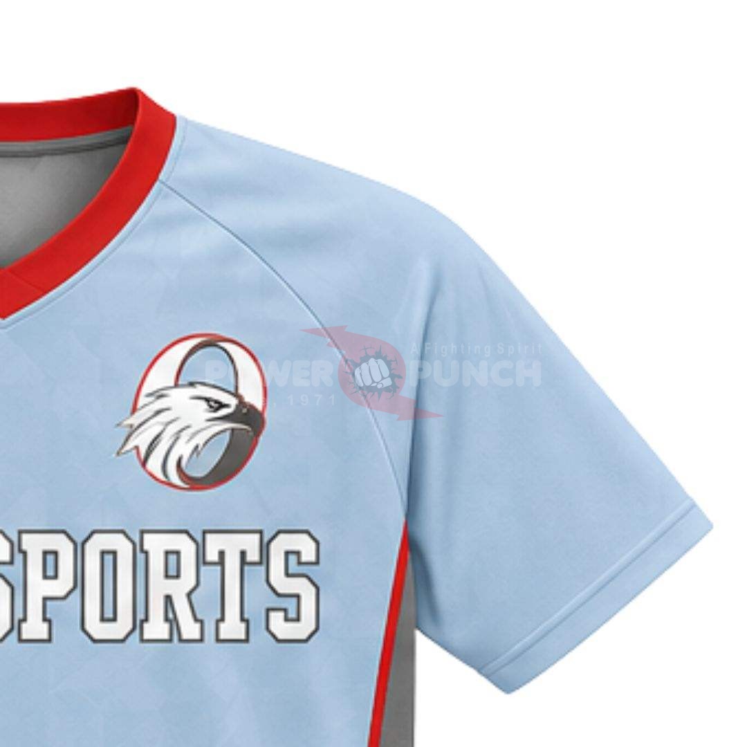 Power Punch Light Blue Contrast Panel Lacrosse Jersey Men x27 s Short Sleeve Athletic Sports Sh - Angle 5