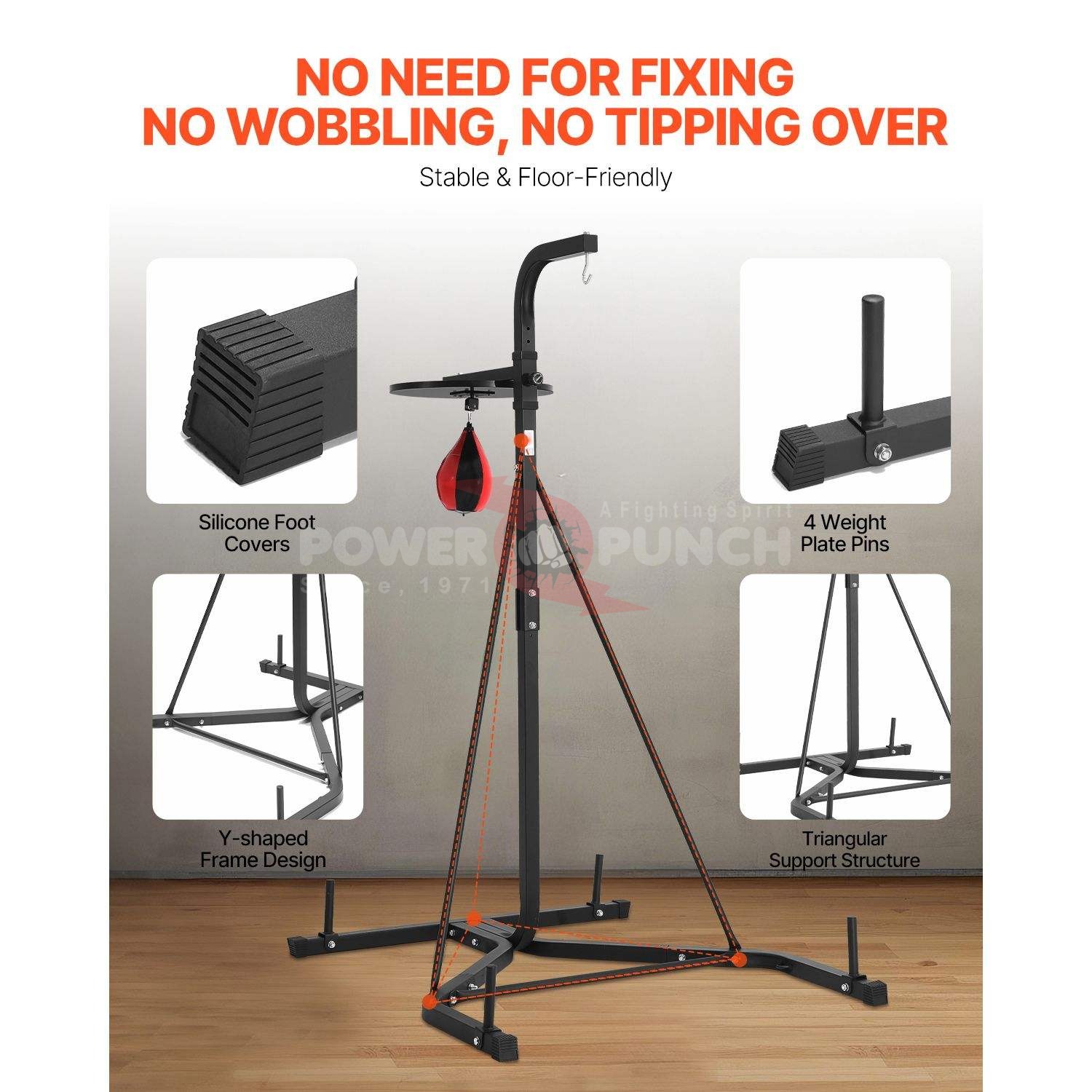 Power Punch 2 in 1 Heavy-Duty Steel Punching Bag Stand Adjustable Height Boxing Angle 5
