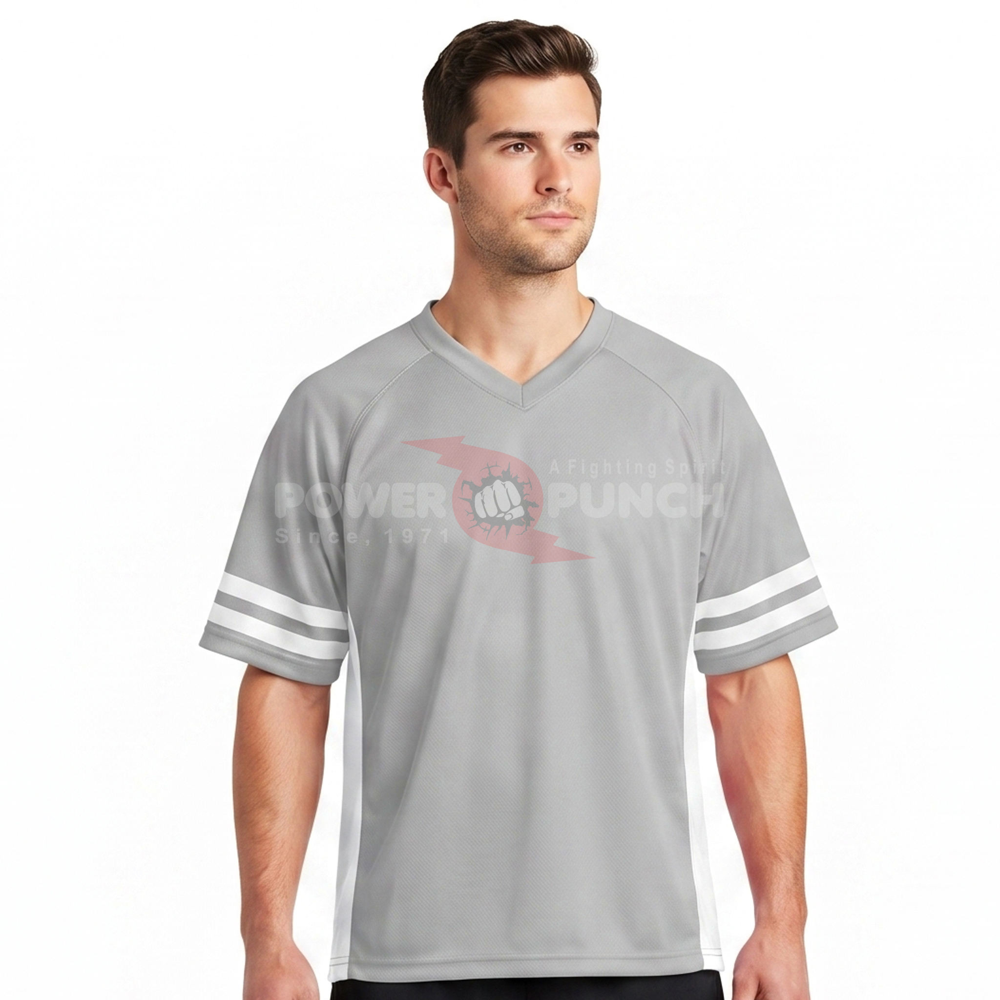 Power Punch Men x27 s Drop Shoulder Printed Breathable Mesh Lacrosse Jersey V-Neck Short Sleeve