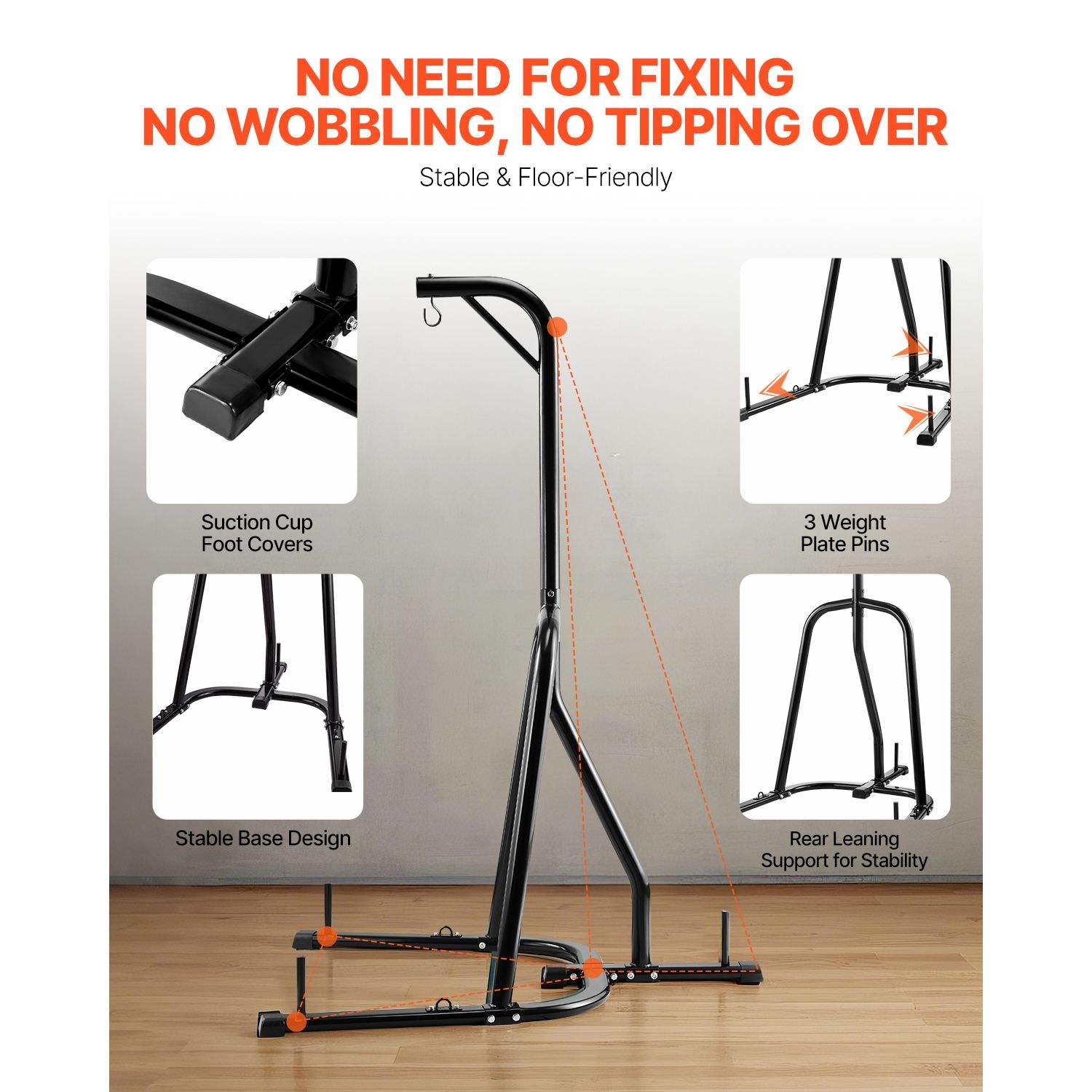 Power Punch Steel Heavy-Duty Punching Bag Stand 140 Lbs Capacity Freestanding Sandbag Angle 3