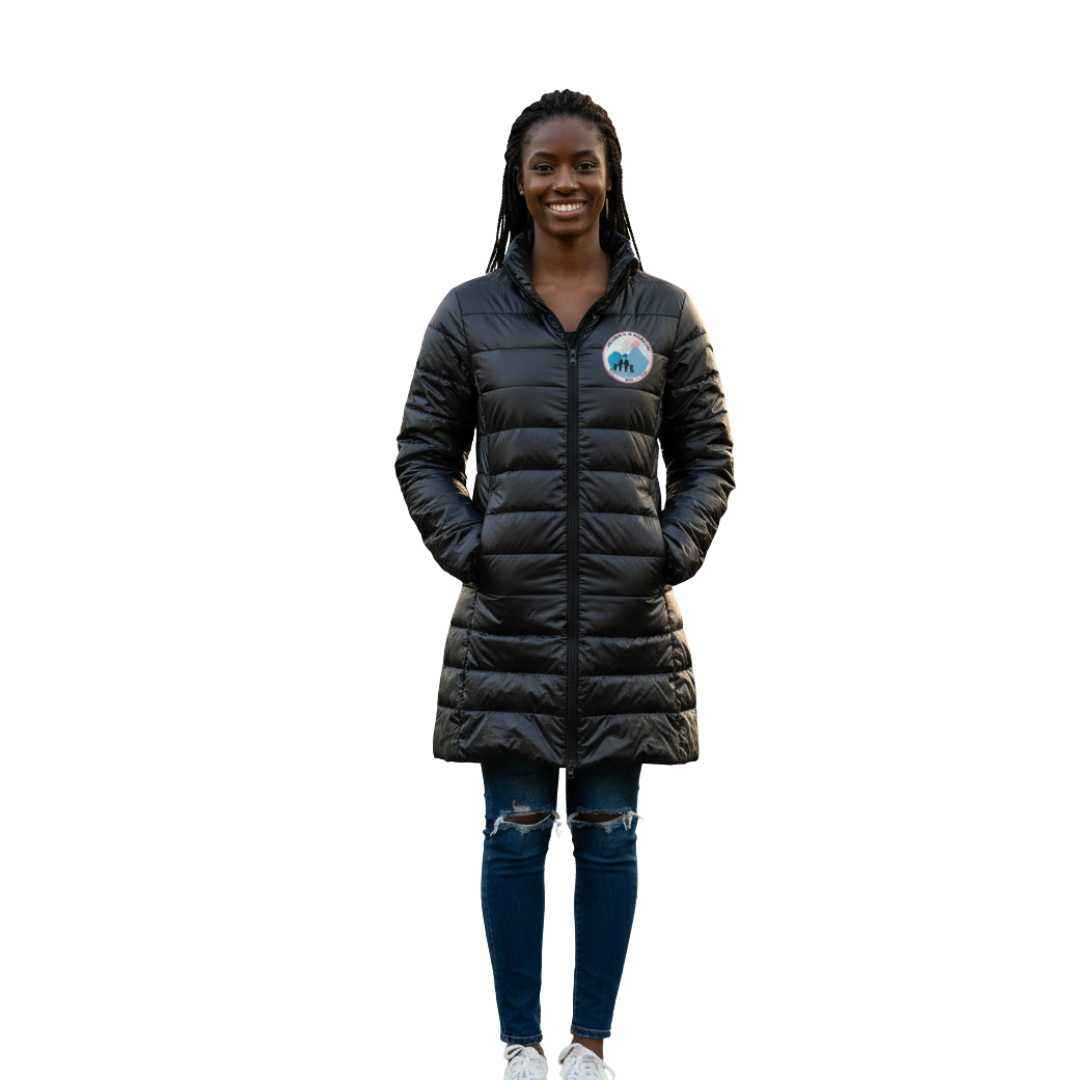 Power Punch Jack and Jill Long Black Packable Jacket Women Lightweight Quilted Puffer Angle 3
