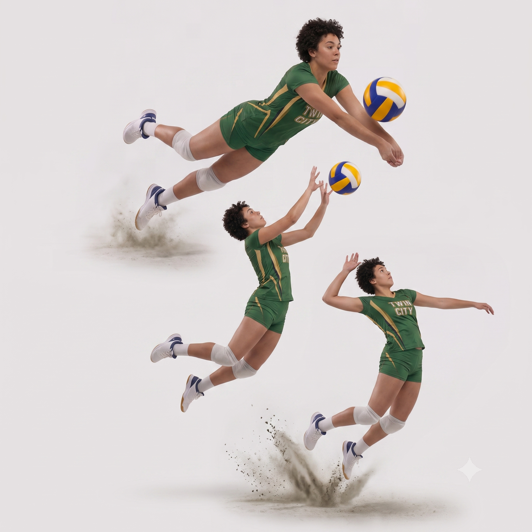 Power Punch Women x27 s Green Volleyball Uniform With Gold Trim Breathable Polyester Team Jerse - Angle 3