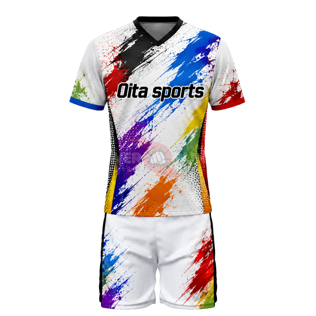 Power Punch Red White Sublimated Volleyball Jersey And Shorts Uniform Full Sleeve Team Sports A - Angle 2