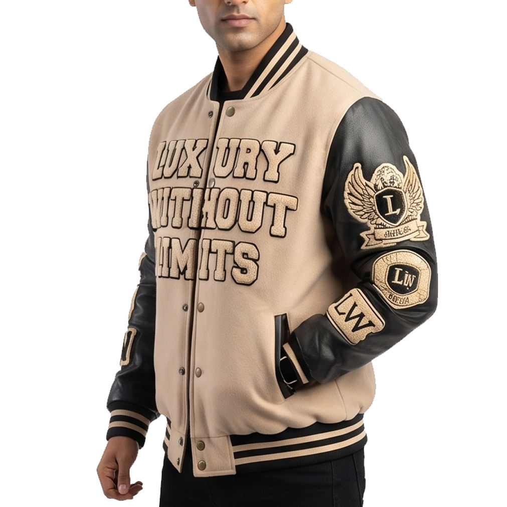 Power Punch Men's Classic Winter Varsity Bomber Jacket with Custom Chenille Angle 3