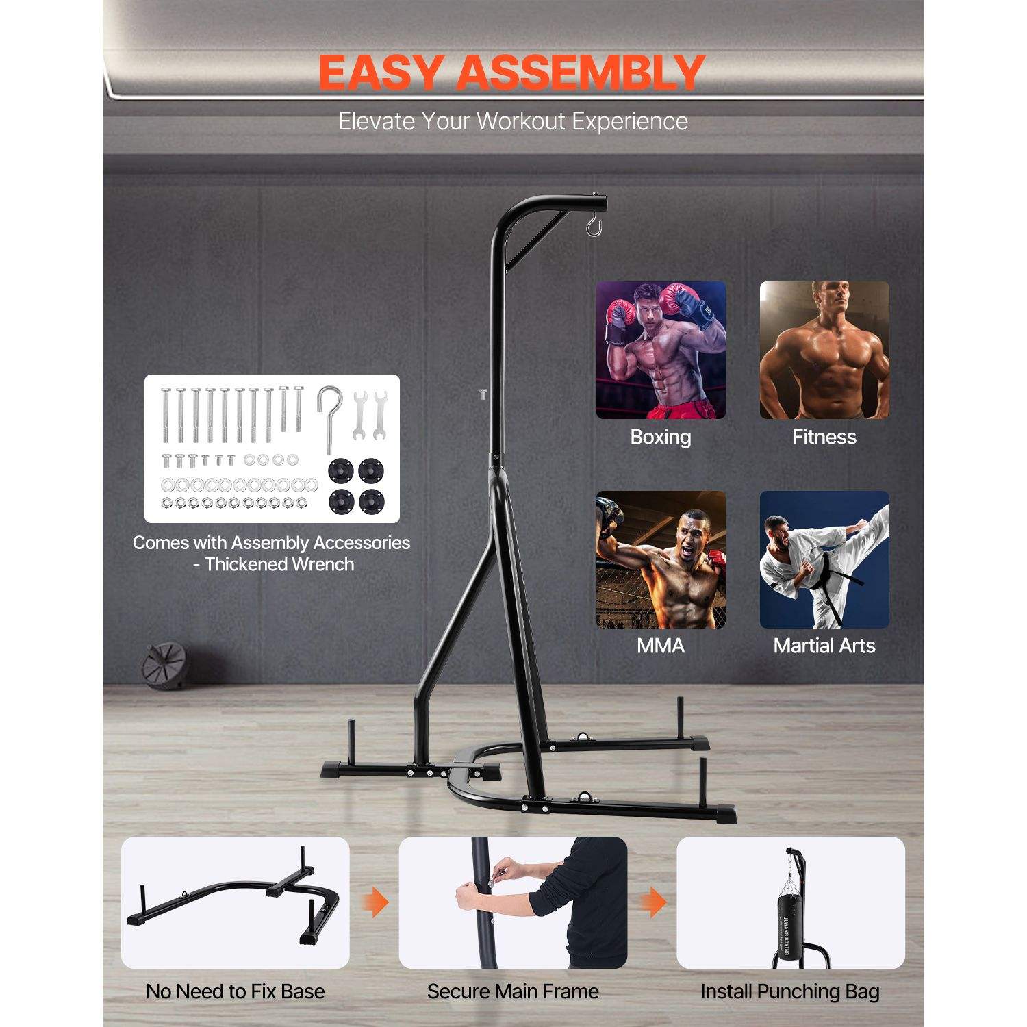 Power Punch Steel Heavy-Duty Punching Bag Stand 140 Lbs Capacity Freestanding Sandbag Angle 4