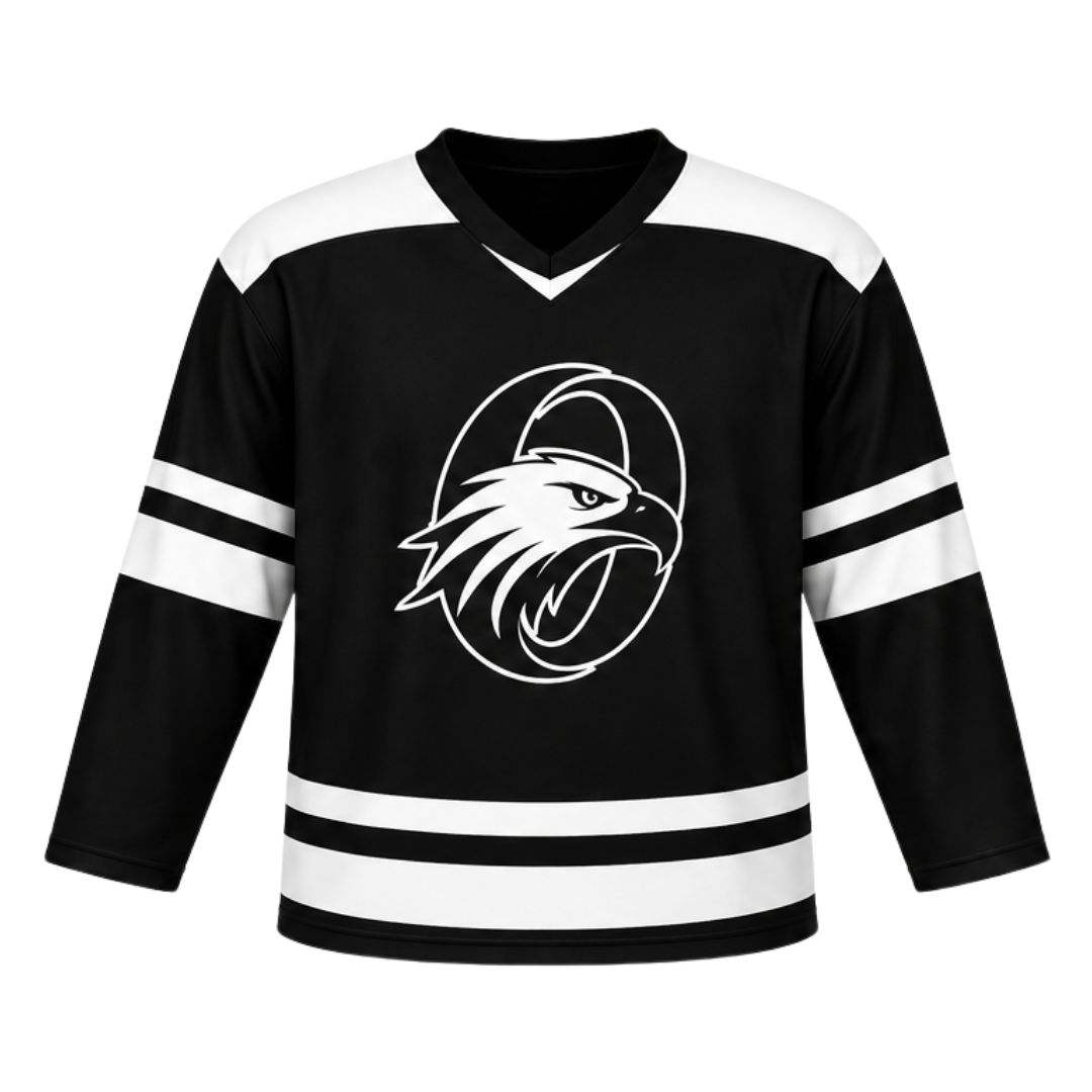 Power Punch Black White Ice Hockey Set Sublimation Jersey and Shorts Long Sleeve Team Sports Un - Angle 3