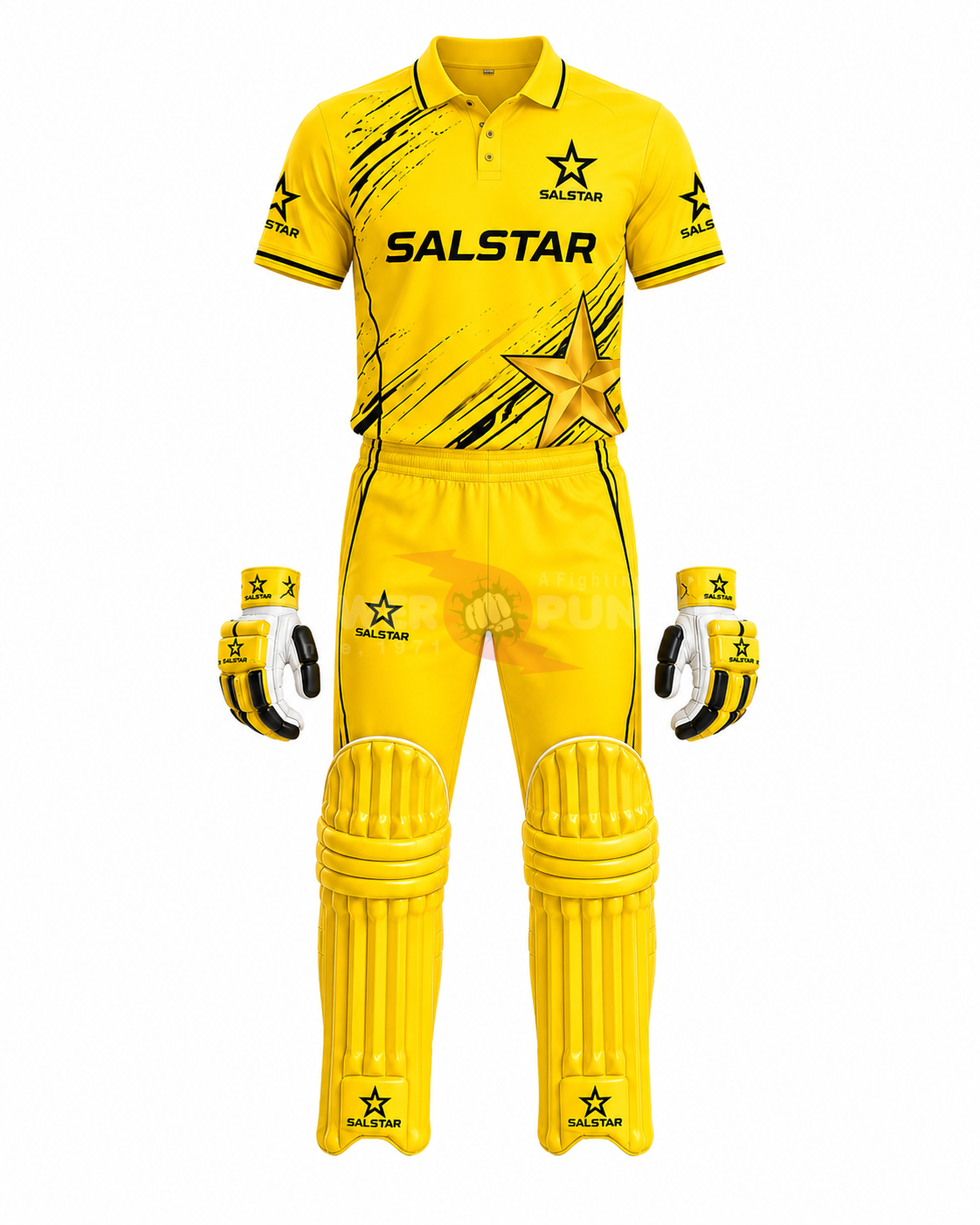 Power Punch Cricket Uniform Yellow Stylish and Breathable Fabric for Comfortable Wholesale Cust - Angle 4
