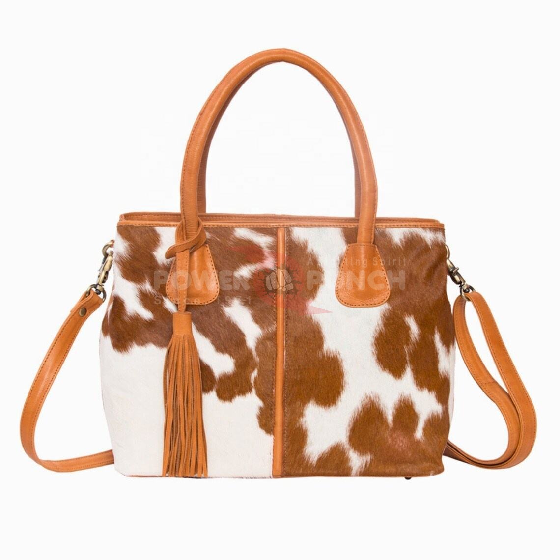 Power Punch Women's Large Tote Bag Cow Hair Design Genuine Leather PU