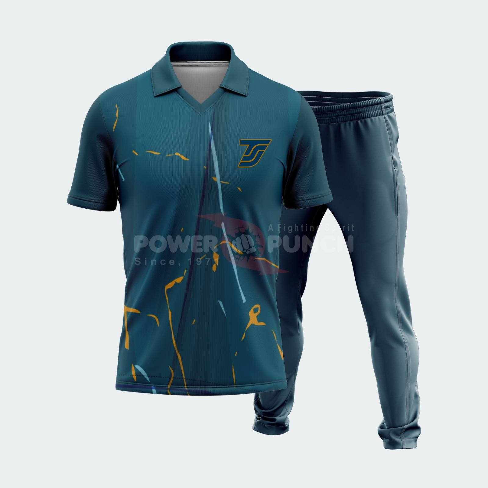 Power Punch Cricket Jersey and Trouser Uniform with Short Sleeve Elastic Waist Customizable Opt - Angle 2