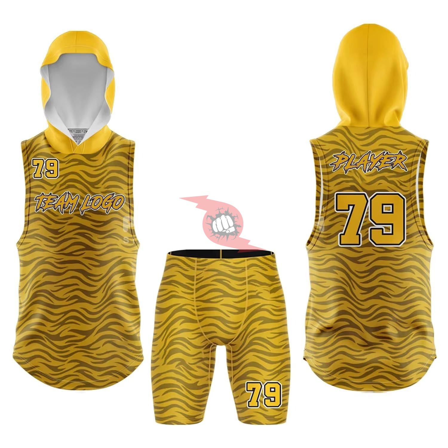 Power Punch Custom 7V7 Compression Hooded Jerseys Adults Unisex Breathable High Quality Polyest