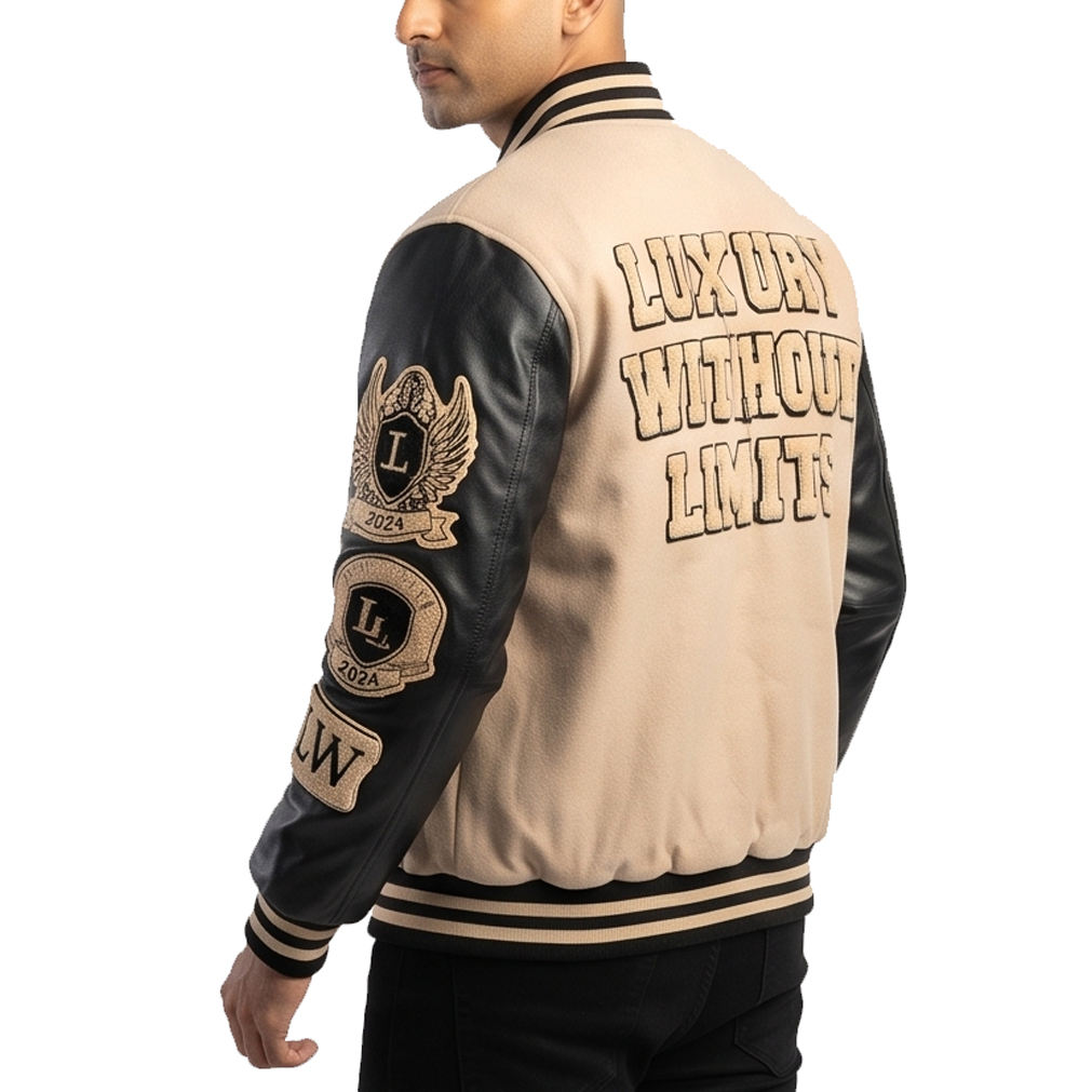 Power Punch Men's Classic Winter Varsity Bomber Jacket with Custom Chenille Angle 5
