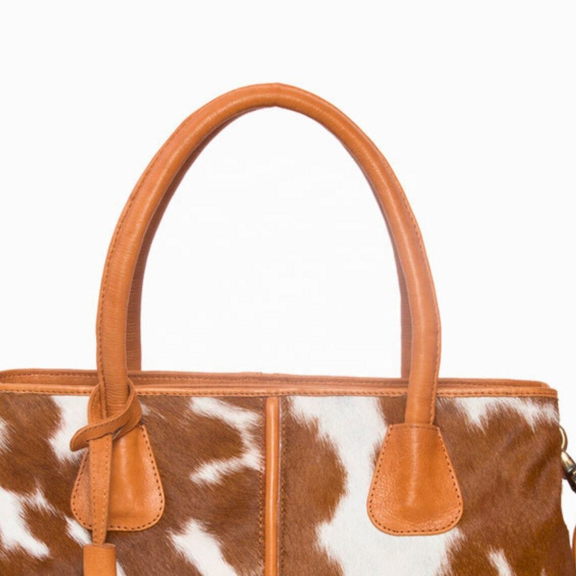 Power Punch Women's Large Tote Bag Cow Hair Design Genuine Leather PU Angle 2