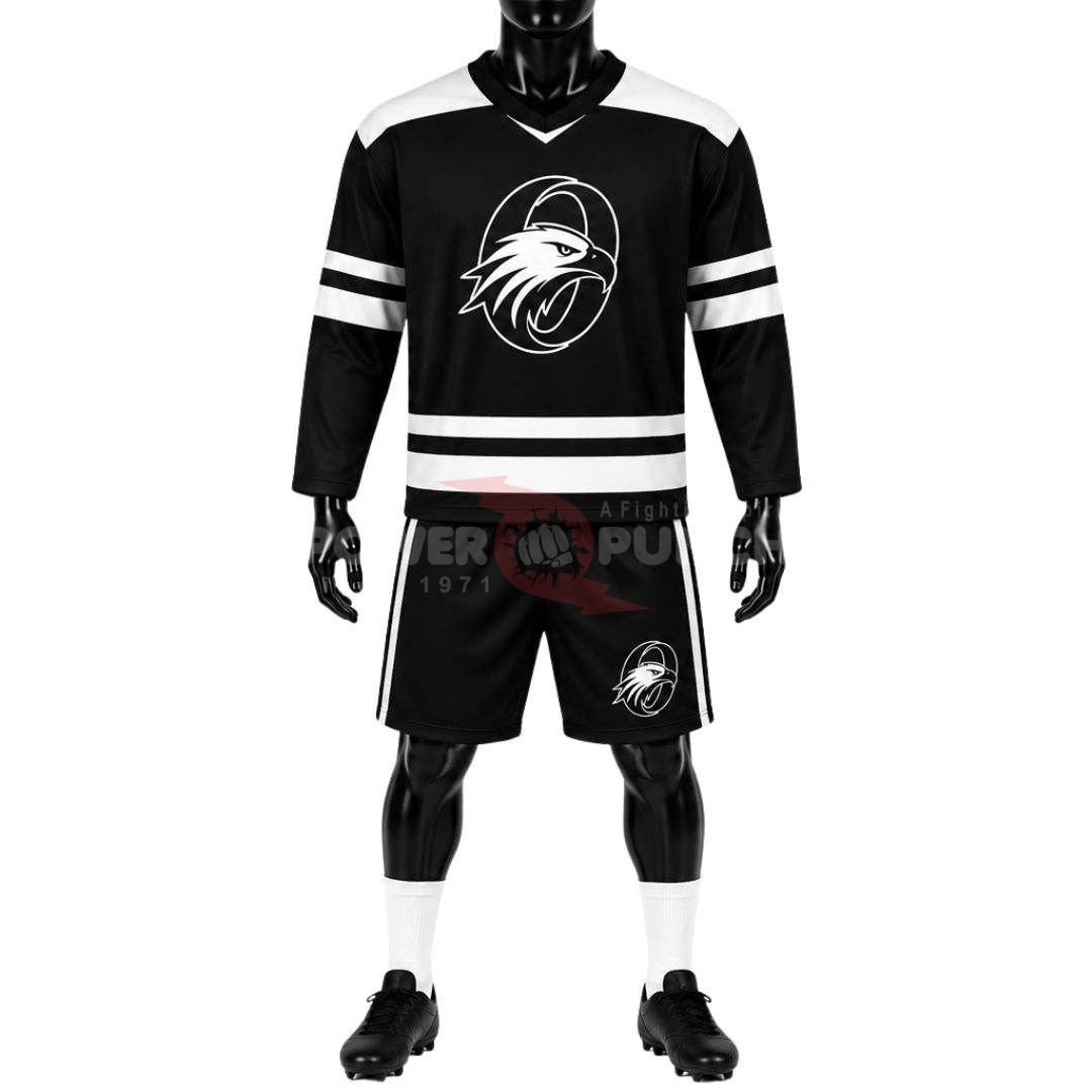 Power Punch Black White Ice Hockey Set Sublimation Jersey and Shorts Long Sleeve Team Sports Un