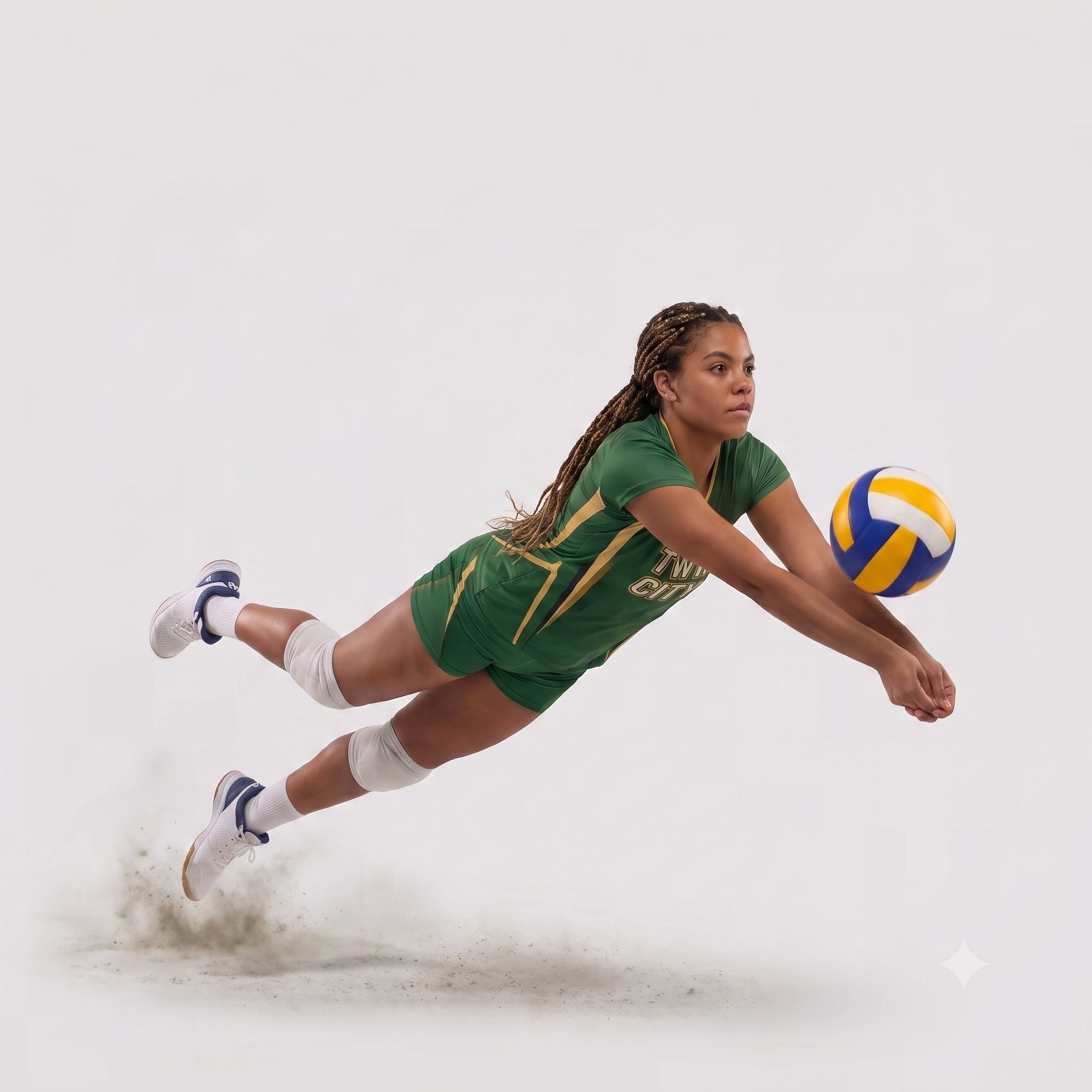 Power Punch Women x27 s Green Volleyball Uniform With Gold Trim Breathable Polyester Team Jerse - Angle 4