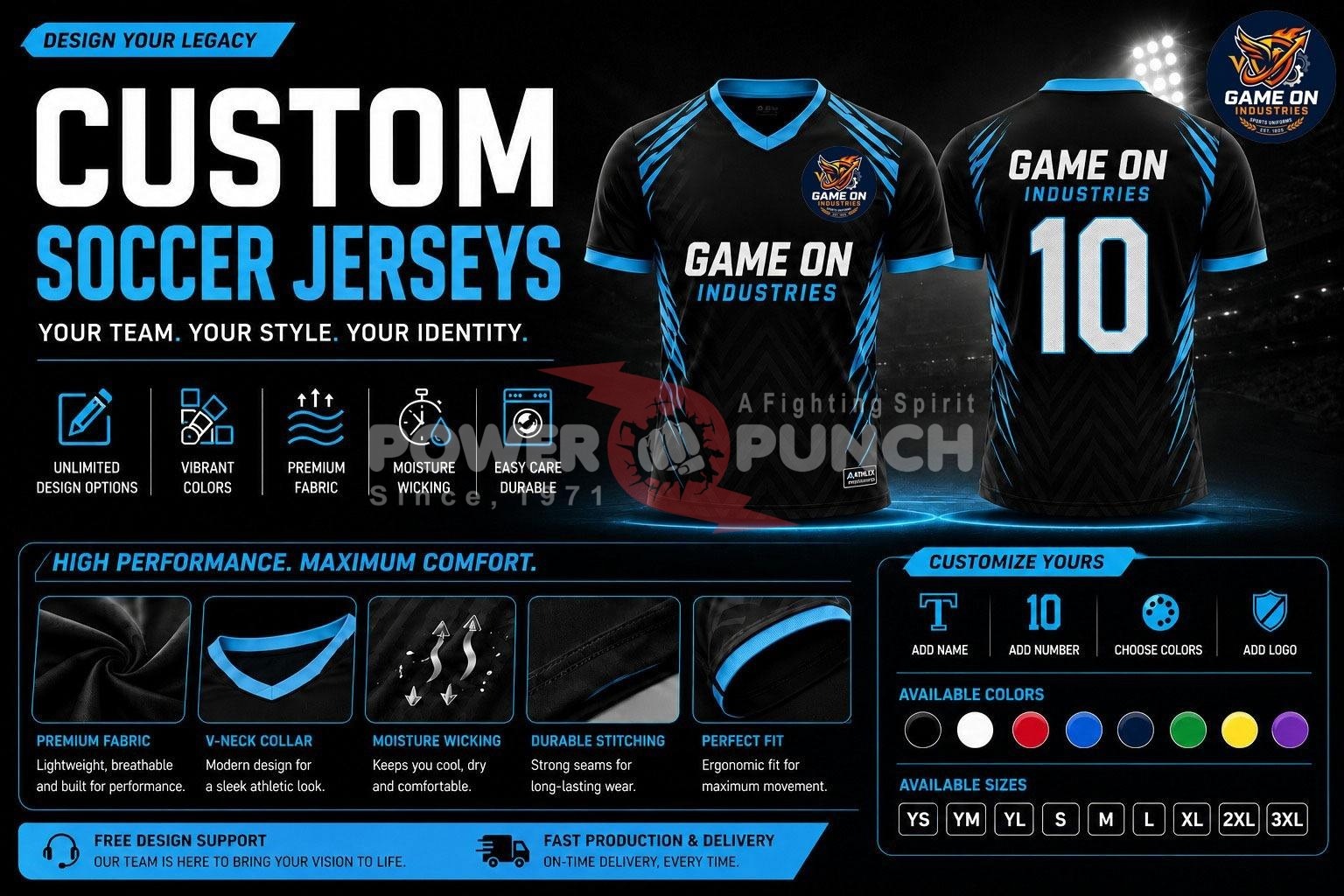Power Punch Customized sublimation soccer jersey shirts sports wear training wear v-neck soccer - Angle 3