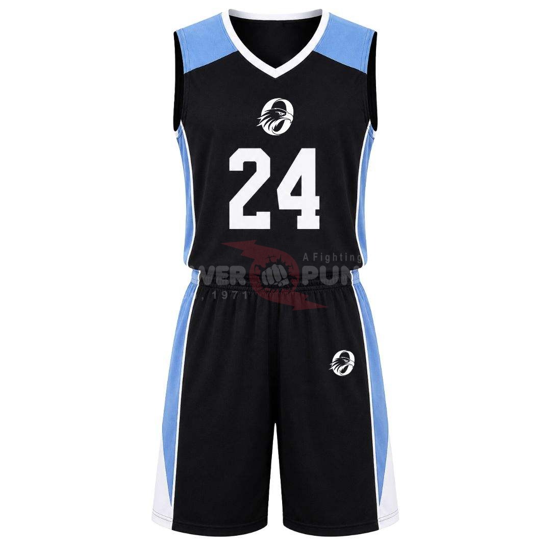 Power Punch Black White Basketball Uniform for Men Jersey and Shorts Lightweight Team Sports Se