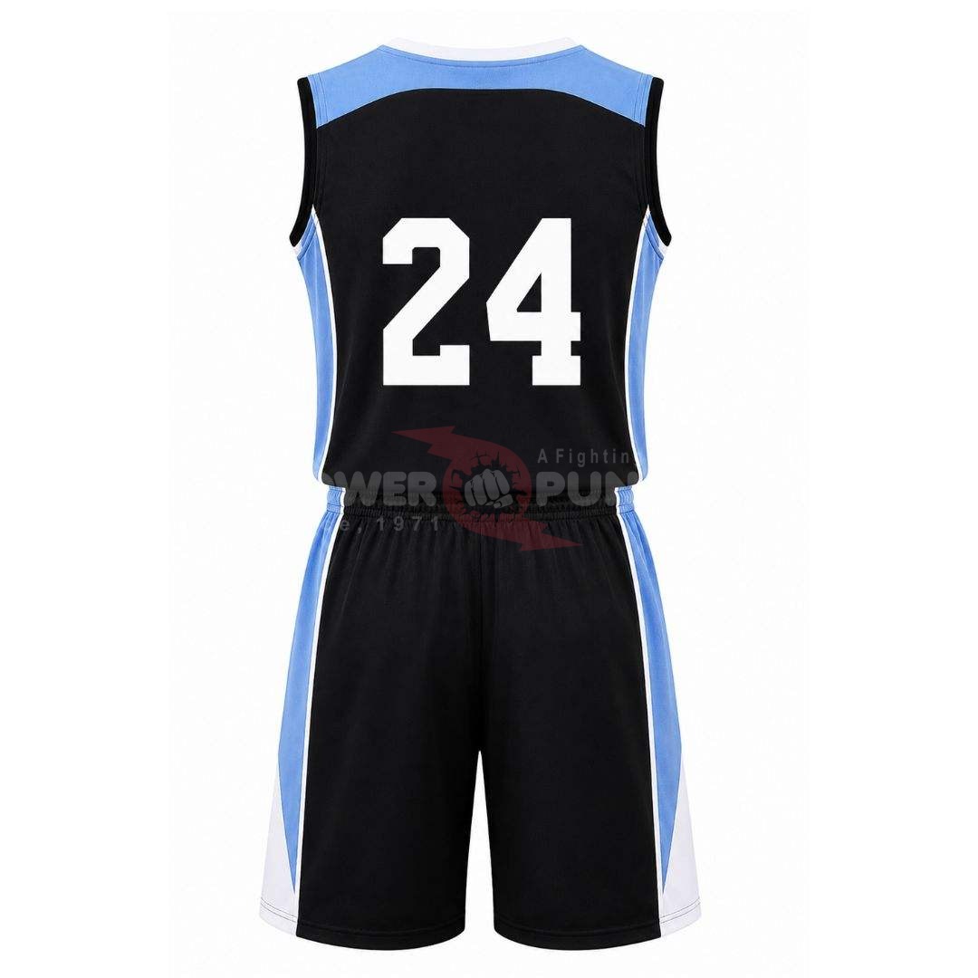 Power Punch Black White Basketball Uniform for Men Jersey and Shorts Lightweight Team Sports Se - Angle 2