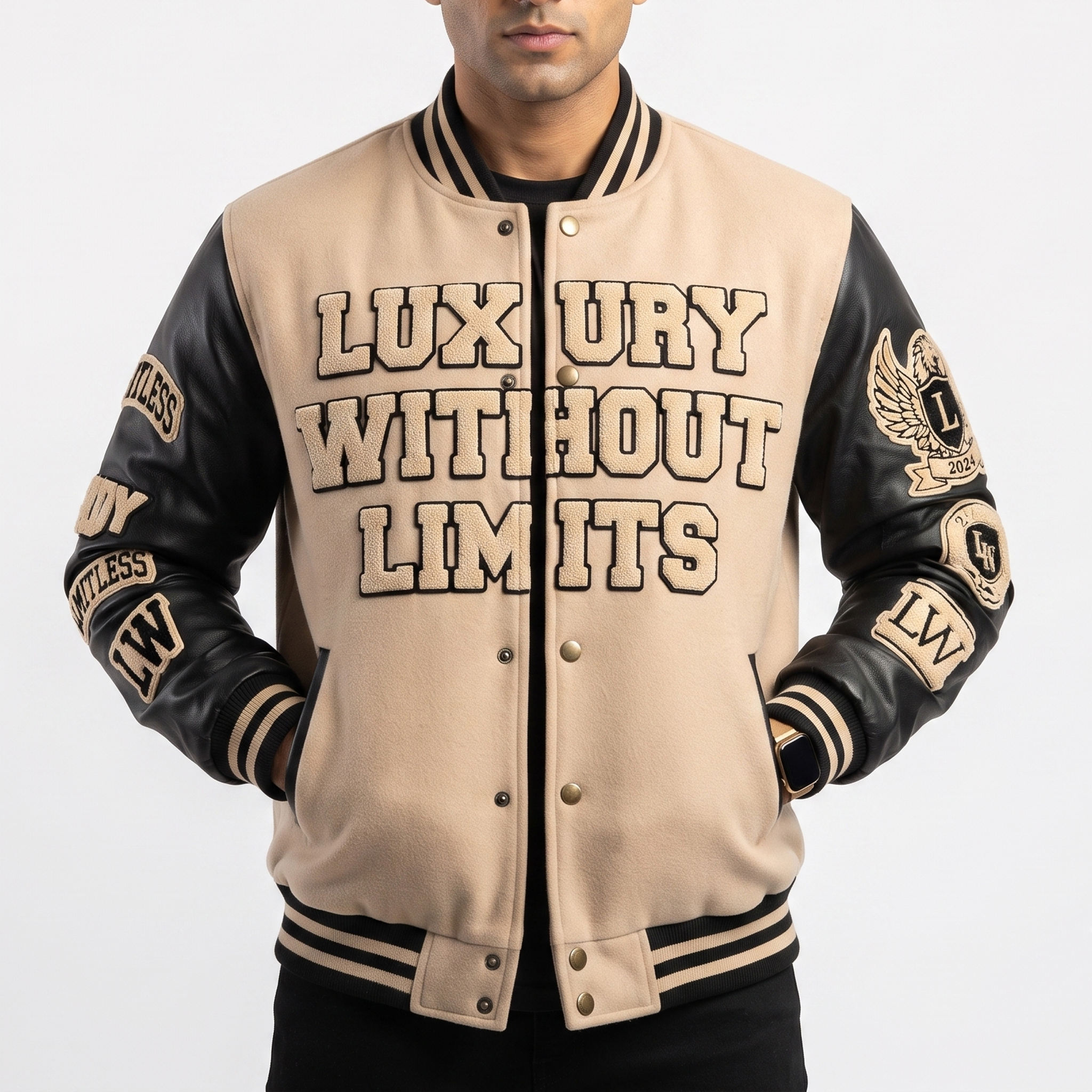 Power Punch Men's Classic Winter Varsity Bomber Jacket with Custom Chenille