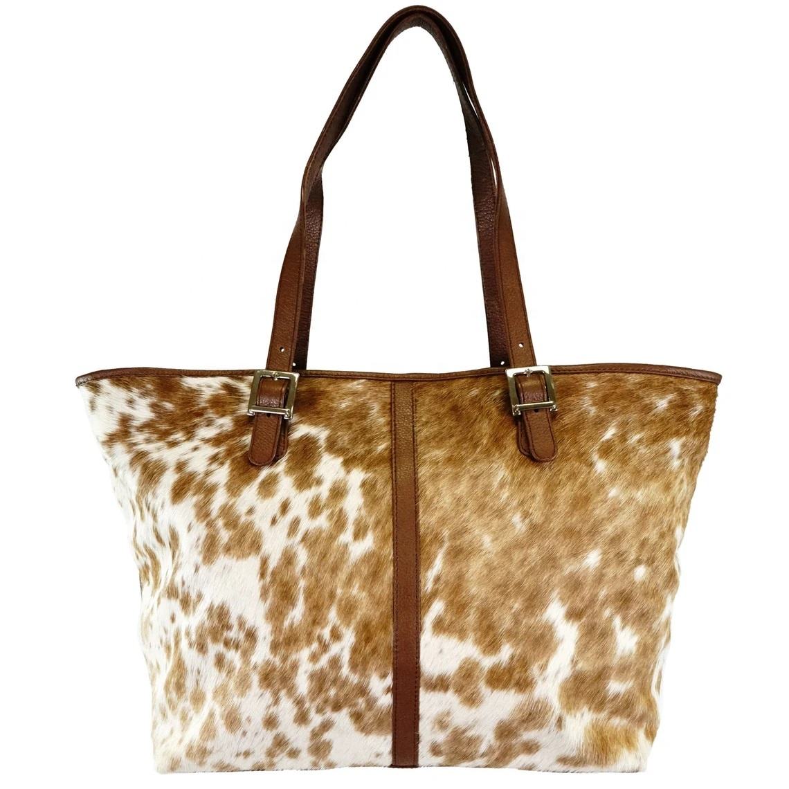 Power Punch Cow Hair on Handbag Punching Women's Tote Bags With Shoulder Strap