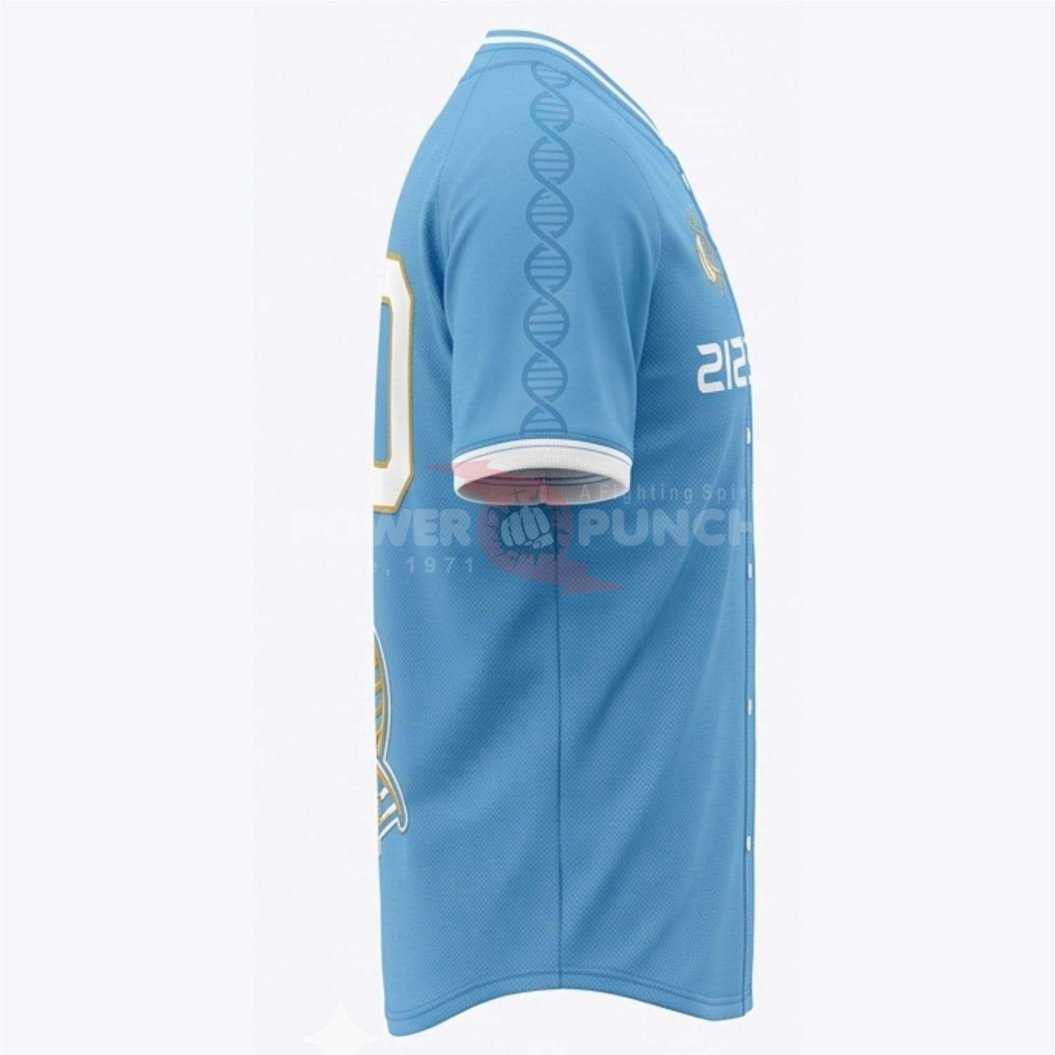 Power Punch Premium Quality With Custom Logo Light Blue Baseball Jersey Mesh Sports Shirt Breat - Angle 5