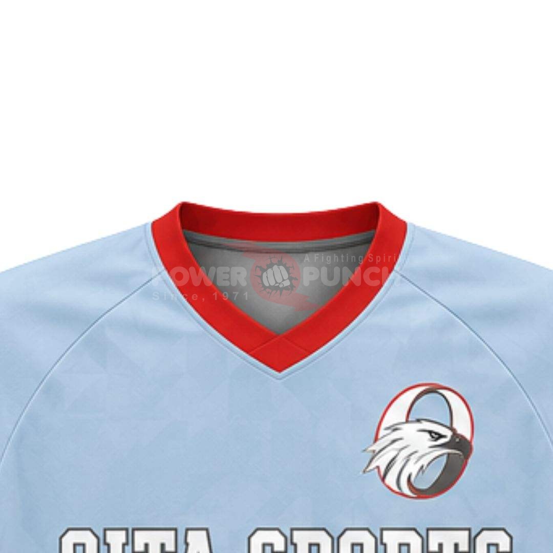 Power Punch Light Blue Contrast Panel Lacrosse Jersey Men x27 s Short Sleeve Athletic Sports Sh - Angle 3
