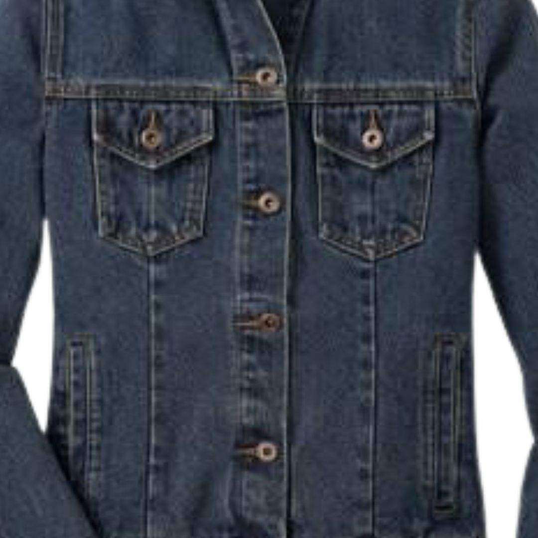 Power Punch Dark Blue Women Denim Jacket with Large Green and Gold Embroidered Crest Angle 2