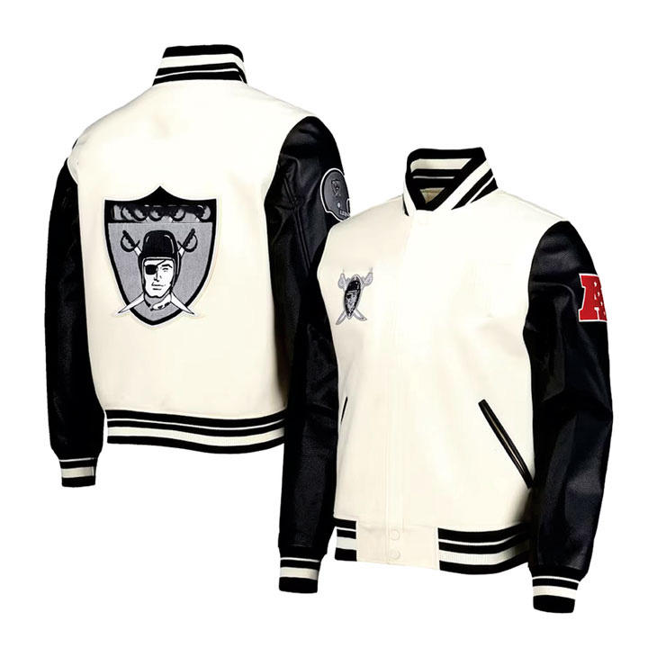 Power Punch Raiders Black-on-Black Letterman Varsity Jacket with Embroidered Sleeve Patches