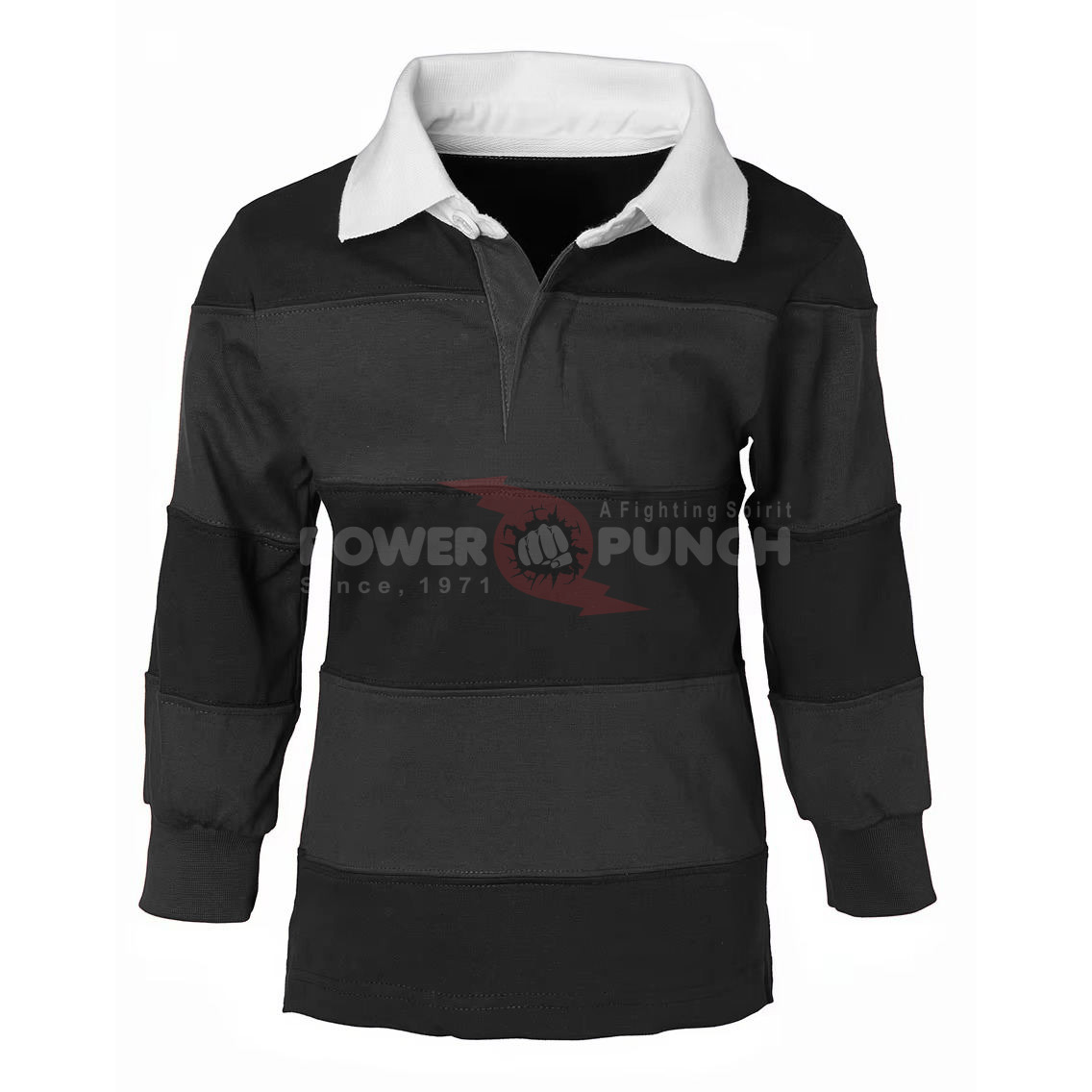 Power Punch Custom OEM Oversized Striped Rugby Shirts Polyester Short V-neck Embroidered Vintag - Angle 2