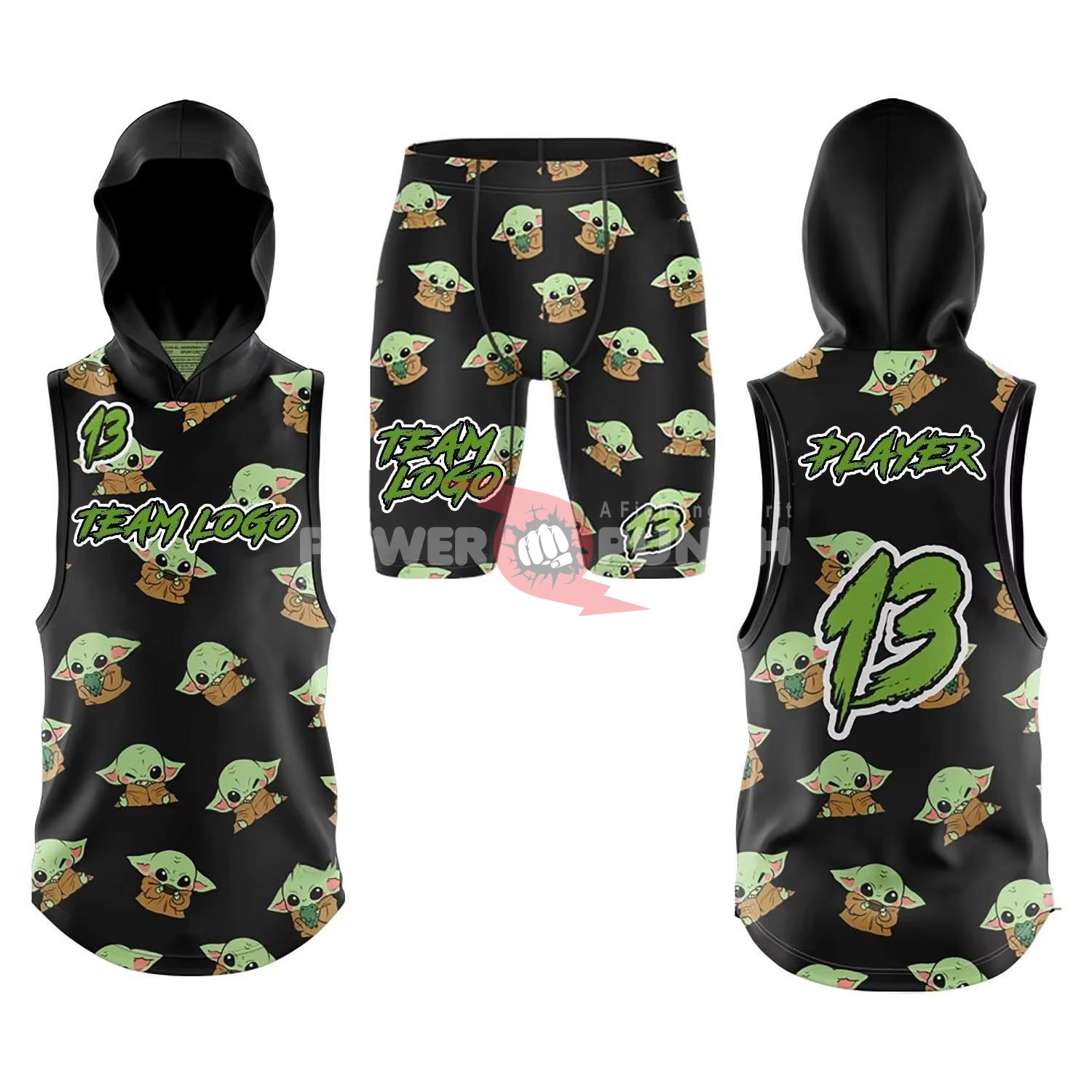 Power Punch Custom 7V7 Compression Hooded Jerseys Adults Unisex Breathable High Quality Polyest - Angle 5