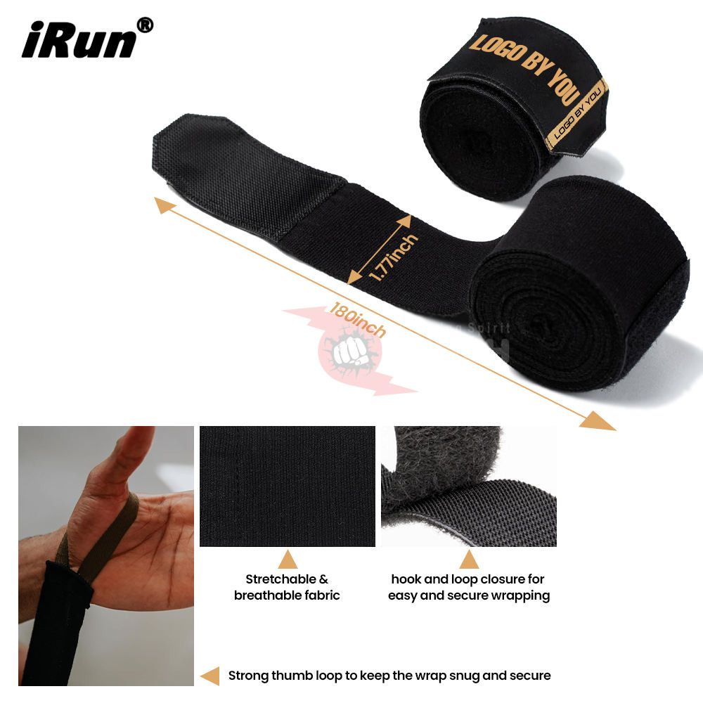 Power Punch IRun Custom Logo Boxing Hand Wraps Boxing Bandages MMA Training Sparring Angle 2