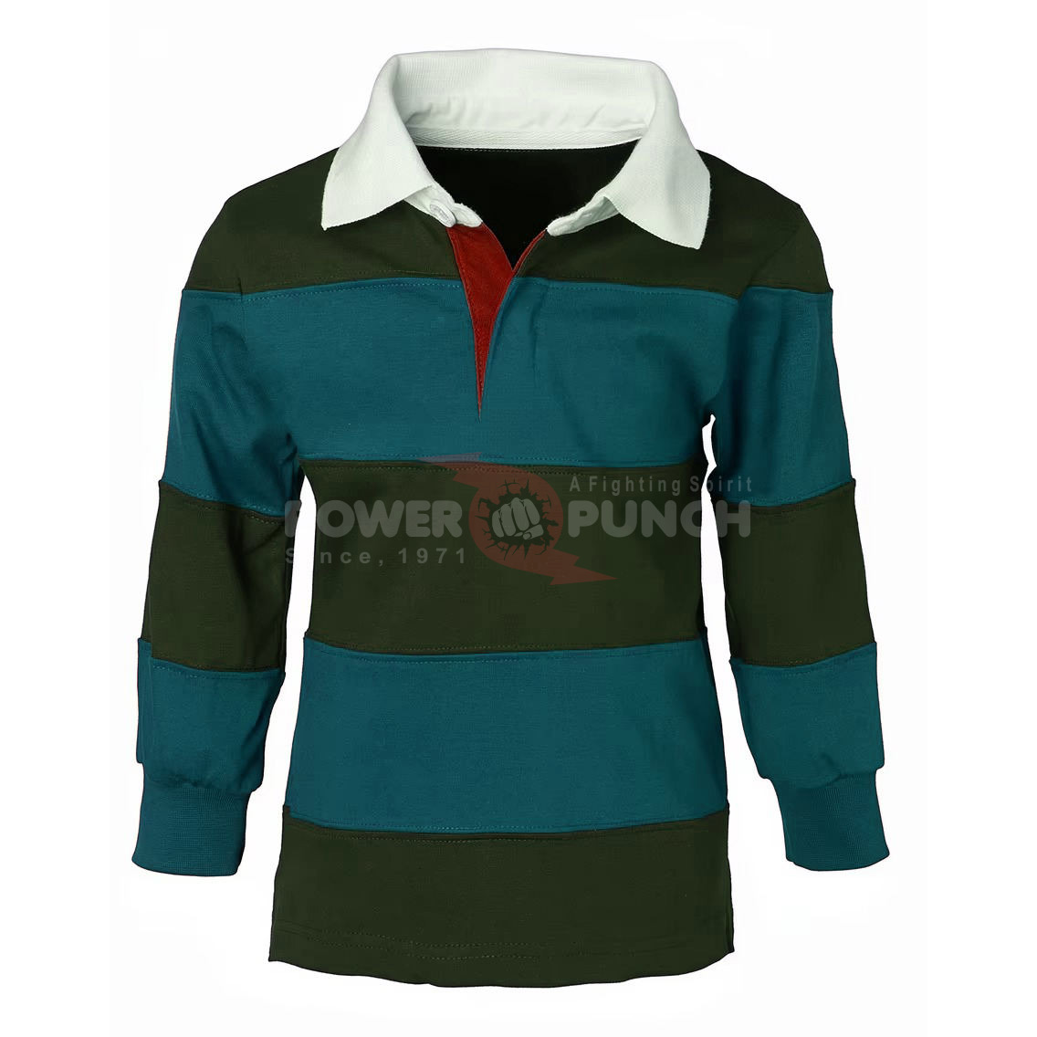 Power Punch Custom OEM Oversized Striped Rugby Shirts Polyester Short V-neck Embroidered Vintag - Angle 5