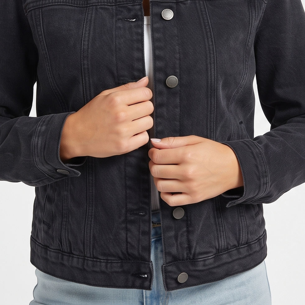 Power Punch Women Quilted Knitted Denim Jackets Casual Wear Single Breasted Blue Angle 4