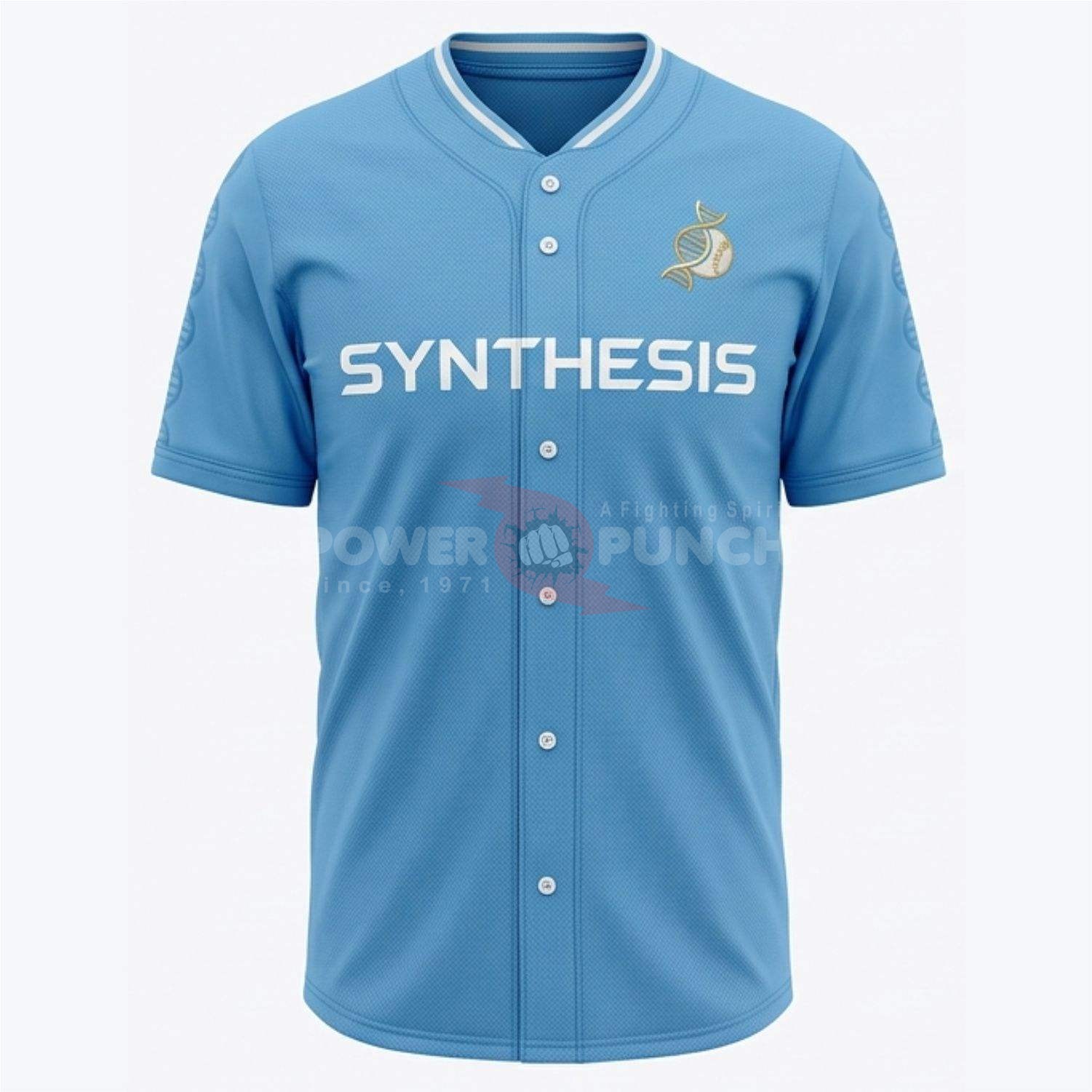 Power Punch Premium Quality With Custom Logo Light Blue Baseball Jersey Mesh Sports Shirt Breat - Angle 3