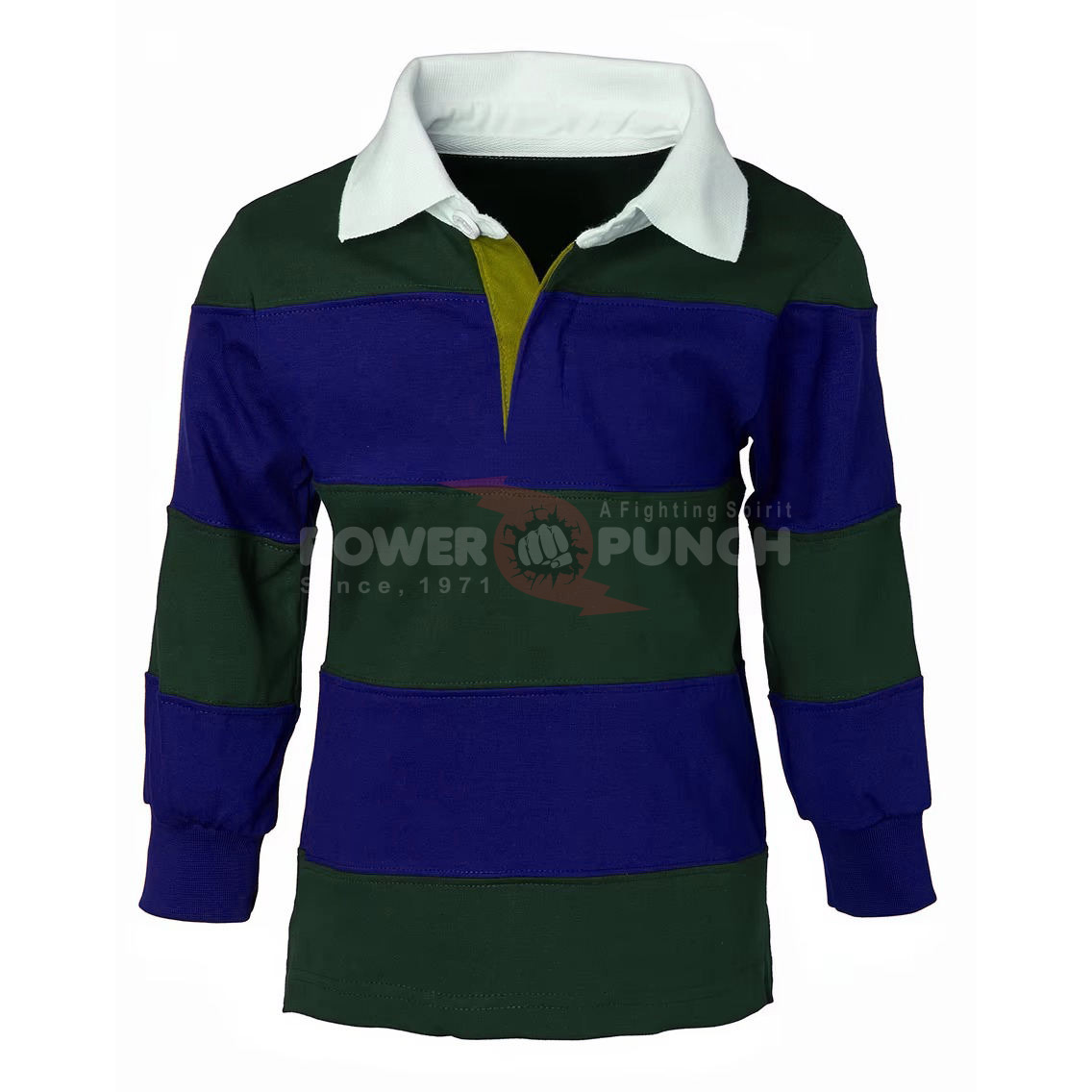 Power Punch Custom OEM Oversized Striped Rugby Shirts Polyester Short V-neck Embroidered Vintag - Angle 4