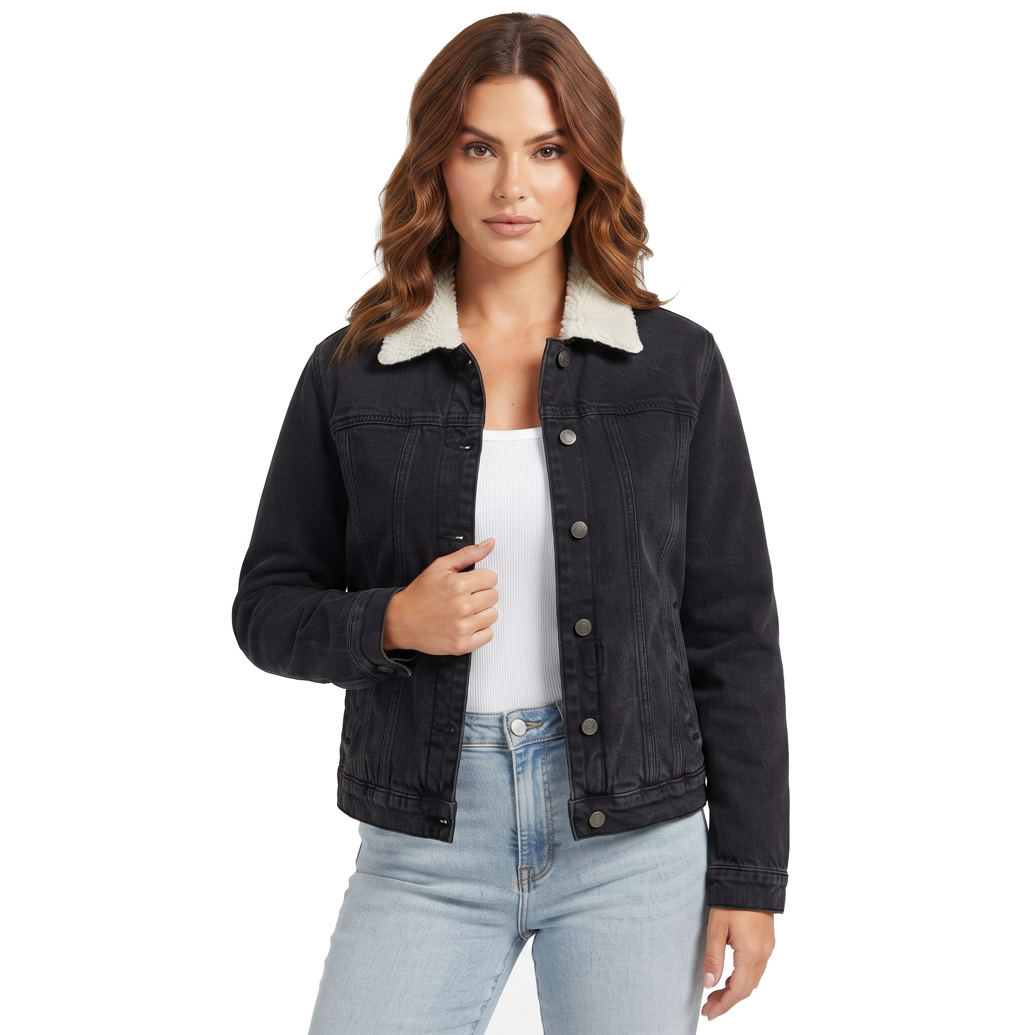 Power Punch Women Quilted Knitted Denim Jackets Casual Wear Single Breasted Blue