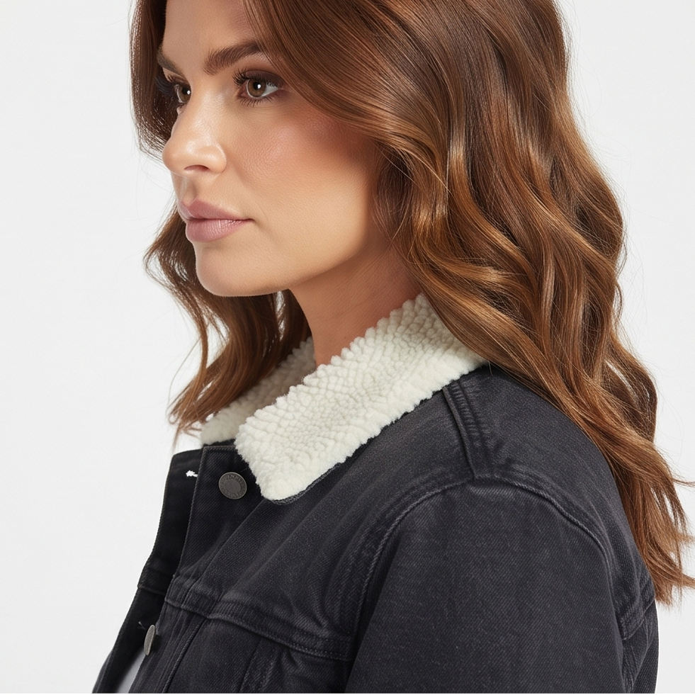 Power Punch Women Quilted Knitted Denim Jackets Casual Wear Single Breasted Blue Angle 3