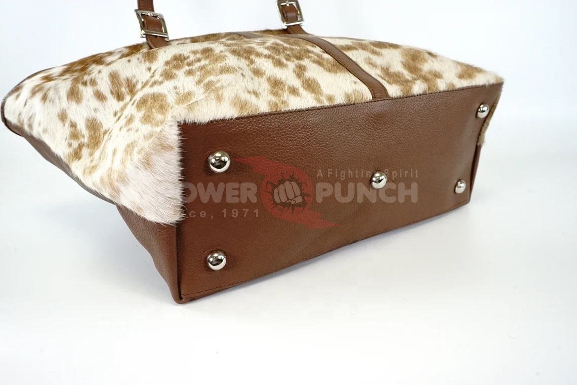 Power Punch Cow Hair on Handbag Punching Women's Tote Bags With Shoulder Strap Angle 3