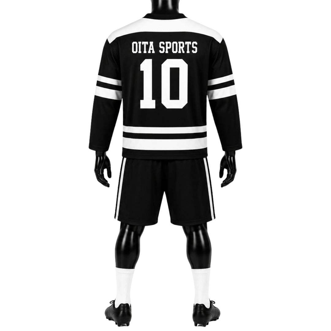 Power Punch Black White Ice Hockey Set Sublimation Jersey and Shorts Long Sleeve Team Sports Un - Angle 2