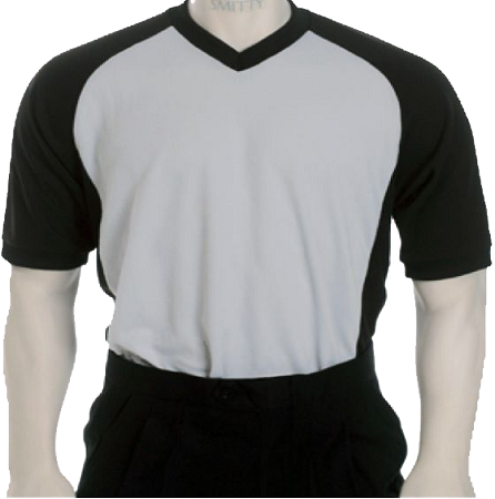Power Punch Sublimation Striped Grey Pin Stripe V-Neck Referee Shirt Basketball Referee Shirt W - Angle 3